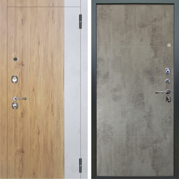 Входная дверь Аргус ЛЮКС 3К Эксперт Рустик соломенный вставка бетон урбан милк + Агат Светлый бетон