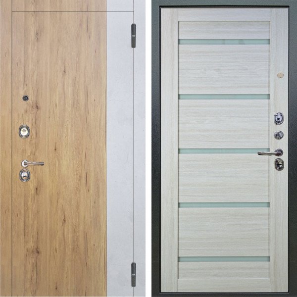 Входная дверь Аргус ЛЮКС 3К Эксперт Рустик соломенный вставка бетон урбан милк + Александра Белая лиственница