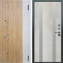 Входная дверь Аргус ЛЮКС 3К Эксперт Рустик соломенный вставка бетон урбан милк + Дуэт Белое дерево вставки Изабель