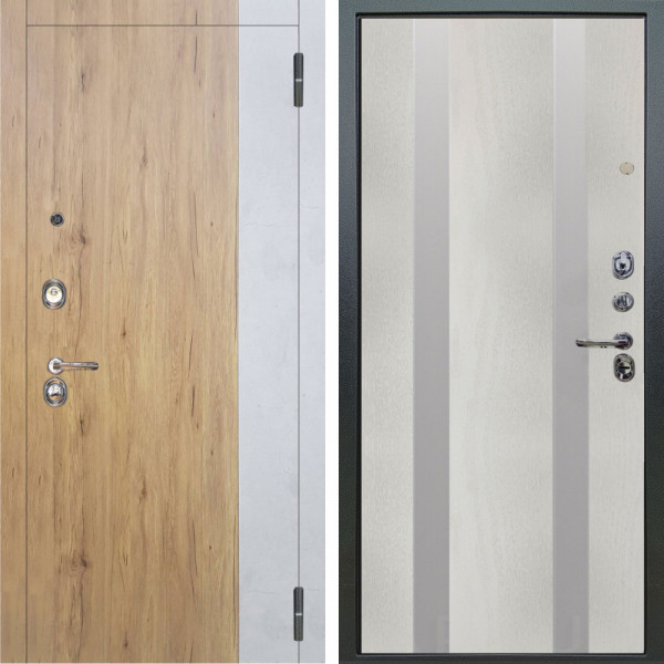 Входная дверь Аргус ЛЮКС 3К Эксперт Рустик соломенный вставка бетон урбан милк + Дуэт Белое дерево вставки Изабель