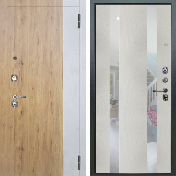 Входная дверь Аргус ЛЮКС 3К Эксперт Рустик соломенный вставка бетон урбан милк + Дуэт белое дерево вставки Николь