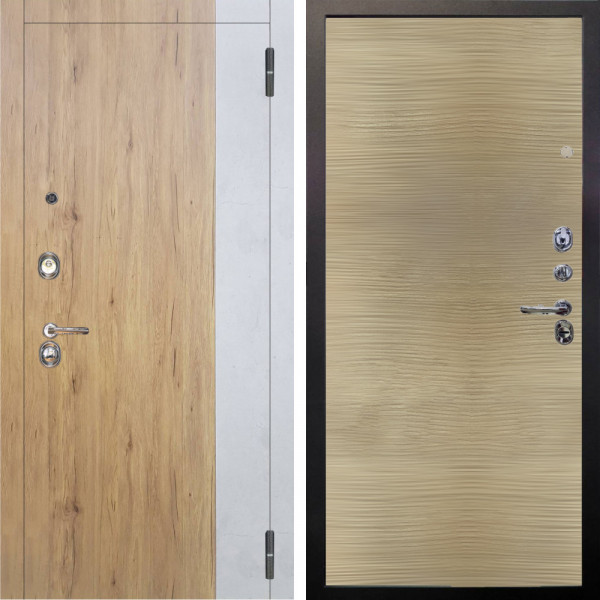 Входная дверь Аргус ЛЮКС 3К Эксперт Рустик соломенный вставка бетон урбан милк + Элегант Дорс светлый горизонт