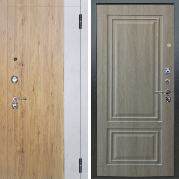 Входная дверь Аргус ЛЮКС 3К Эксперт Рустик соломенный вставка бетон урбан милк + Элион Дуб филадельфия крем