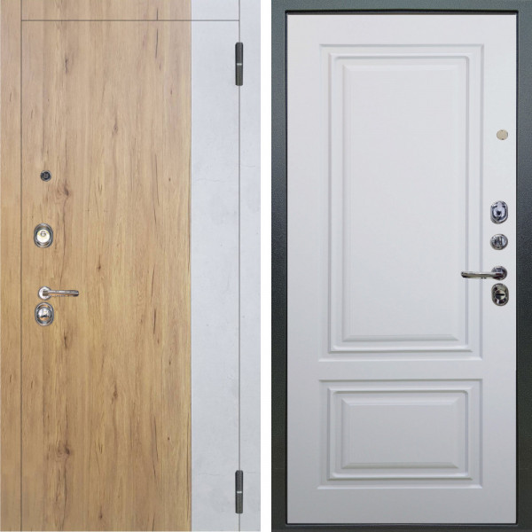 Входная дверь Аргус ЛЮКС 3К Эксперт Рустик соломенный вставка бетон урбан милк + Элион Софт милк