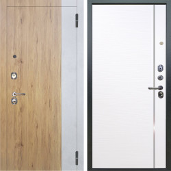 Входная дверь Аргус ЛЮКС 3К Эксперт Рустик соломенный вставка бетон урбан милк + Гауда Роял вуд белый