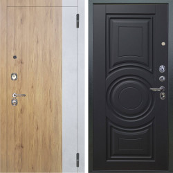 Входная дверь Аргус ЛЮКС 3К Эксперт Рустик соломенный вставка бетон урбан милк + Могадиш Черный софт