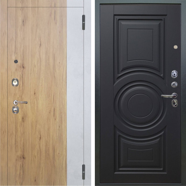 Входная дверь Аргус ЛЮКС 3К Эксперт Рустик соломенный вставка бетон урбан милк + Могадиш Черный софт