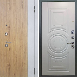 Входная дверь Аргус ЛЮКС 3К Эксперт Рустик соломенный вставка бетон урбан милк + Могадиш Софт милк