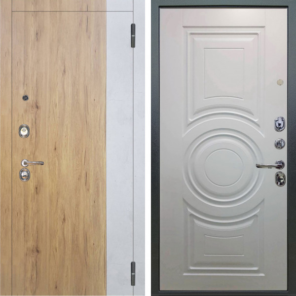 Входная дверь Аргус ЛЮКС 3К Эксперт Рустик соломенный вставка бетон урбан милк + Могадиш Софт милк