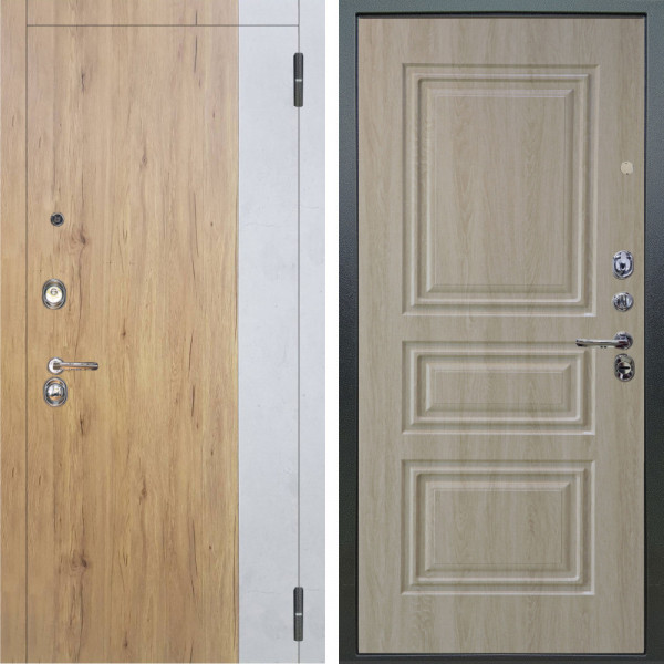 Входная дверь Аргус ЛЮКС 3К Эксперт Рустик соломенный вставка бетон урбан милк + Скиф Дуб филадельфия крем