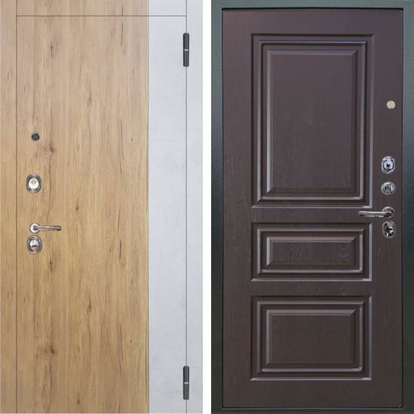 Входная дверь Аргус ЛЮКС 3К Эксперт Рустик соломенный вставка бетон урбан милк + Скиф Горький шоколад