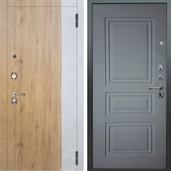 Входная дверь Аргус ЛЮКС 3К Эксперт Рустик соломенный вставка бетон урбан милк + Скиф Силк маус