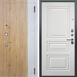 Входная дверь Аргус ЛЮКС 3К Эксперт Рустик соломенный вставка бетон урбан милк + Скиф Софт милк