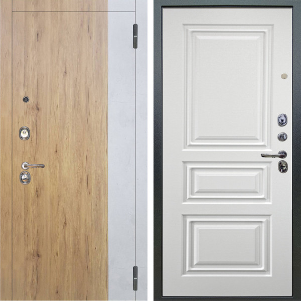 Входная дверь Аргус ЛЮКС 3К Эксперт Рустик соломенный вставка бетон урбан милк + Скиф Софт милк