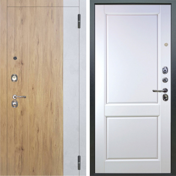 Входная дверь Аргус ЛЮКС 3К Эксперт Рустик соломенный вставка бетон урбан милк + Соренто Белая эмаль