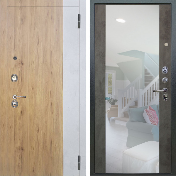 Входная дверь Аргус ЛЮКС 3К Эксперт Рустик соломенный вставка бетон урбан милк + Вояж Светлый бетон