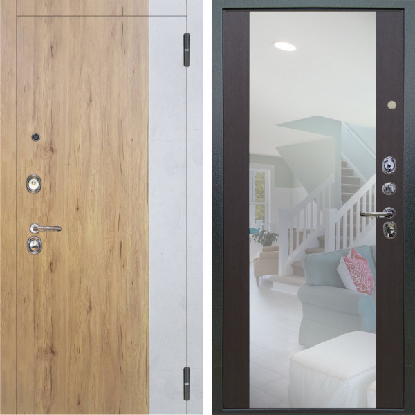 Входная дверь Аргус ЛЮКС 3К Эксперт Рустик соломенный вставка бетон урбан милк + Вояж Венге