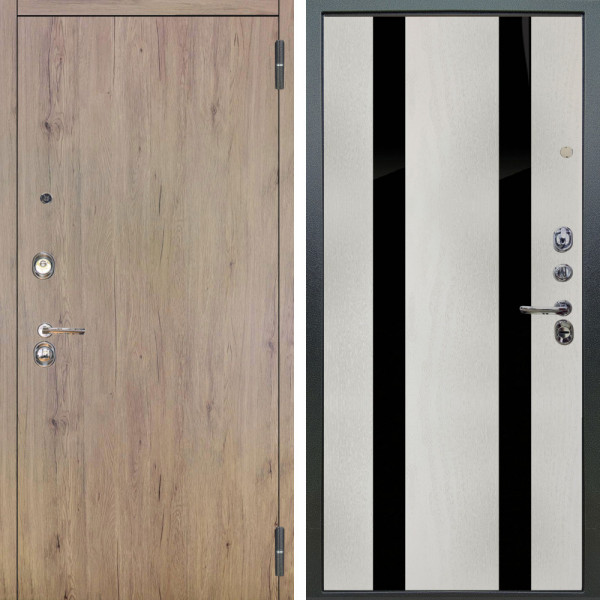 Входная дверь Аргус ЛЮКС 3К Элегант Рустик соломенный + Дуэт Белое дерево вставки Кензо