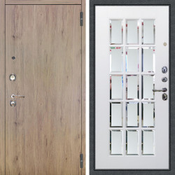 Входная дверь Аргус ЛЮКС 3К Элегант Рустик соломенный + Мэрелин Софт милк зеркало с фацетом и пескоструем