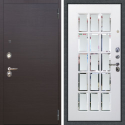 Входная дверь Аргус ЛЮКС 3К Элегант Венге горизонт + Мэрелин Софт милк зеркало с фацетом и пескоструем