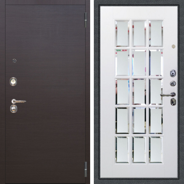 Входная дверь Аргус ЛЮКС 3К Элегант Венге горизонт + Мэрелин Софт милк зеркало с фацетом и пескоструем