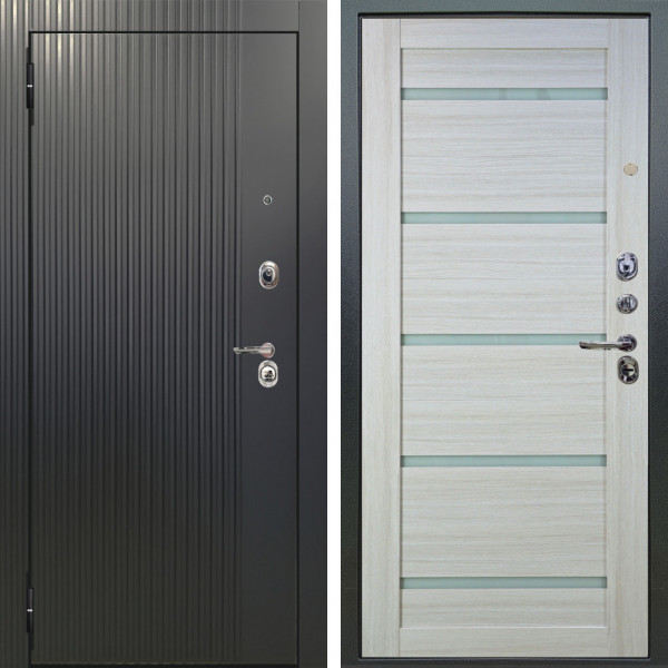 Входная дверь Аргус ЛЮКС 3К Фрейда ч кварц фортеза хром + Александра Белая лиственница