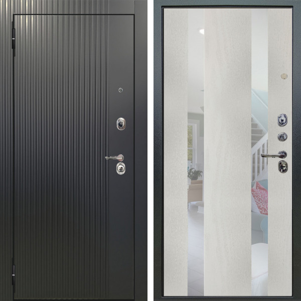 Входная дверь Аргус ЛЮКС 3К Фрейда ч кварц фортеза хром + Дуэт белое дерево вставки Николь