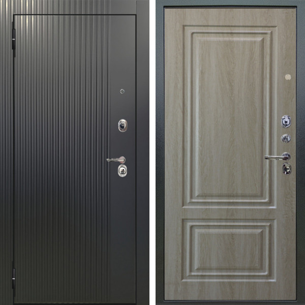 Входная дверь Аргус ЛЮКС 3К Фрейда ч кварц фортеза хром + Элион Дуб филадельфия крем