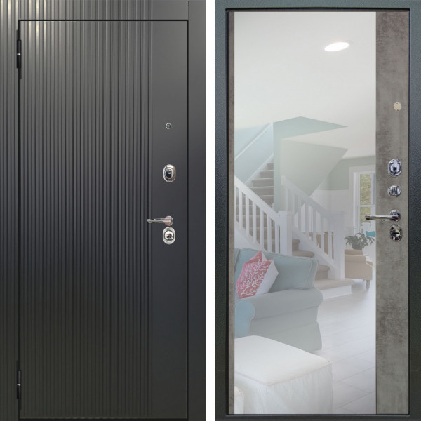 Входная дверь Аргус ЛЮКС 3К Фрейда ч кварц фортеза хром + Магнум Светлый бетон