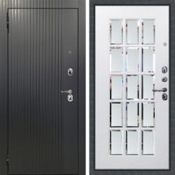 Входная дверь Аргус ЛЮКС 3К Фрейда ч кварц фортеза хром + Мэрелин Софт милк зеркало с фацетом и пескоструем