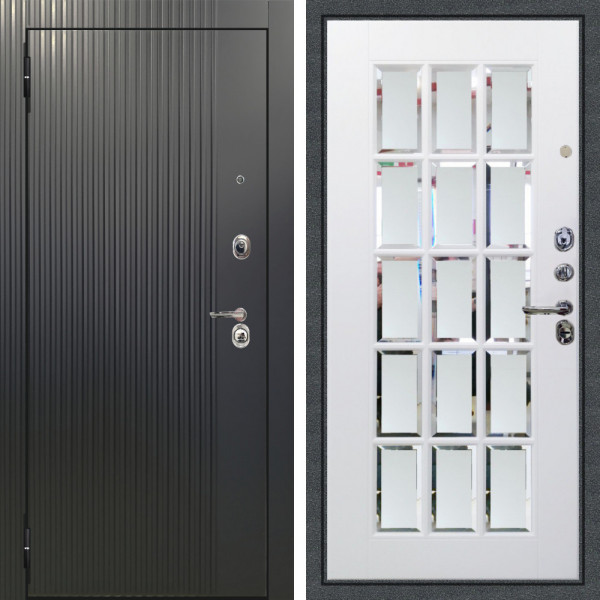 Входная дверь Аргус ЛЮКС 3К Фрейда ч кварц фортеза хром + Мэрелин Софт милк зеркало с фацетом и пескоструем