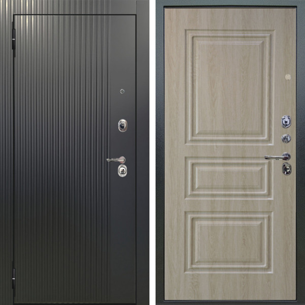 Входная дверь Аргус ЛЮКС 3К Фрейда ч кварц фортеза хром + Скиф Дуб филадельфия крем