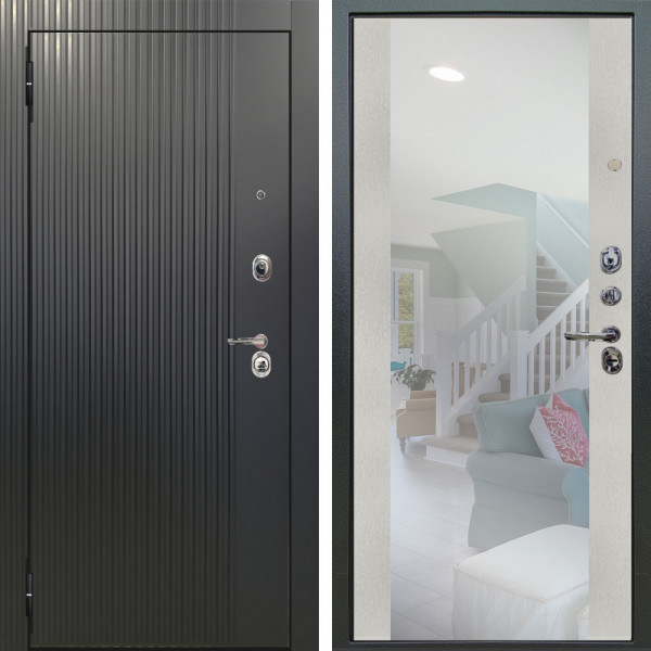 Входная дверь Аргус ЛЮКС 3К Фрейда ч кварц фортеза хром + Вояж Белое дерево