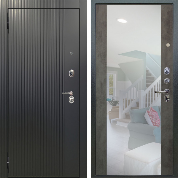 Входная дверь Аргус ЛЮКС 3К Фрейда ч кварц фортеза хром + Вояж Светлый бетон