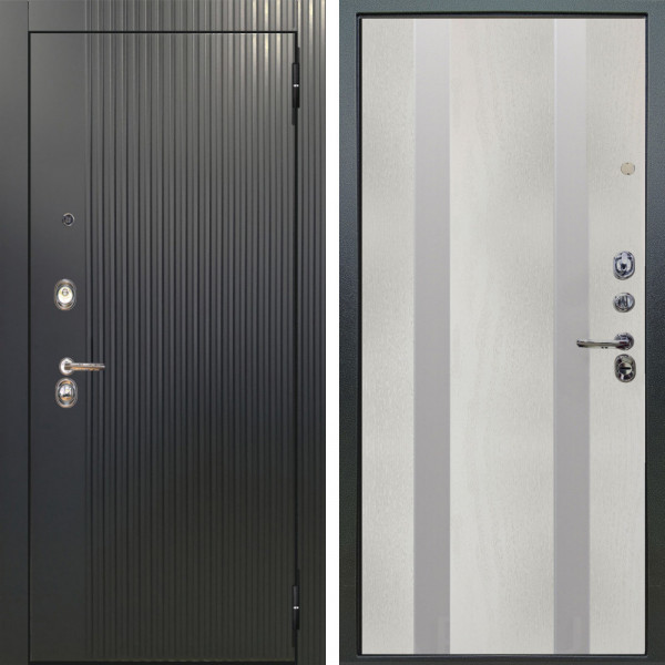 Входная дверь Аргус ЛЮКС 3К Фрейда Черный кварц + Дуэт Белое дерево вставки Изабель