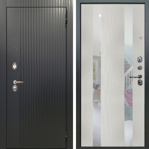 Входная дверь Аргус ЛЮКС 3К Фрейда Черный кварц + Дуэт белое дерево вставки Николь