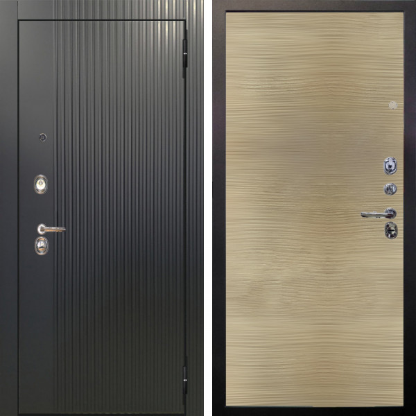 Входная дверь Аргус ЛЮКС 3К Фрейда Черный кварц + Элегант Дорс светлый горизонт