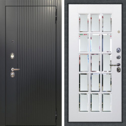 Входная дверь Аргус ЛЮКС 3К Фрейда Черный кварц + Мэрелин Софт милк зеркало с фацетом и пескоструем