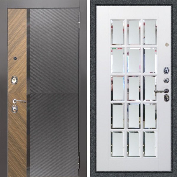 Входная дверь Аргус ЛЮКС 3К Фуриоса + Мэрелин Софт милк зеркало с фацетом и пескоструем