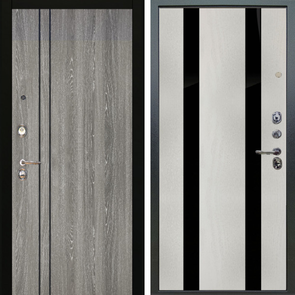 Входная дверь Аргус ЛЮКС 3К Гейджи Орех мраморный + Дуэт Белое дерево вставки Кензо