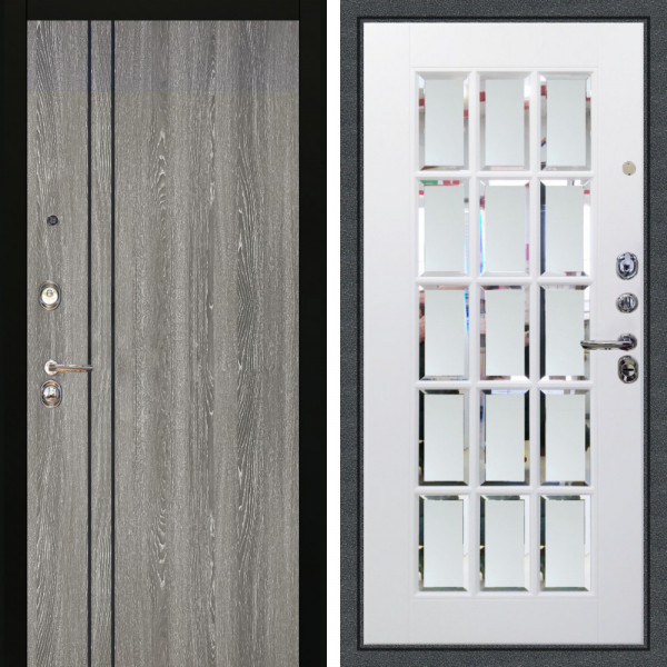 Входная дверь Аргус ЛЮКС 3К Гейджи Орех мраморный + Мэрелин Софт милк зеркало с фацетом и пескоструем