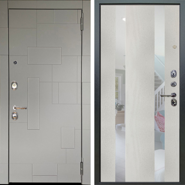 Входная дверь Аргус ЛЮКС 3К Корсо Силк флай + Дуэт белое дерево вставки Николь