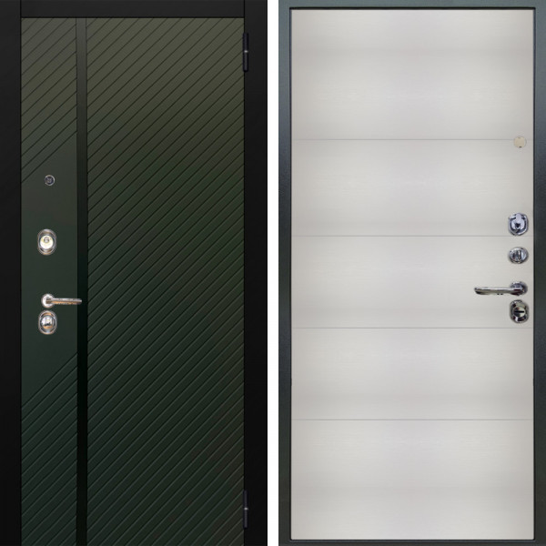 Входная дверь Аргус ЛЮКС 3К Ланцет Олива софт + Агат Вельвет белый горизонт