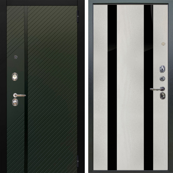 Входная дверь Аргус ЛЮКС 3К Ланцет Олива софт + Дуэт Белое дерево вставки Кензо