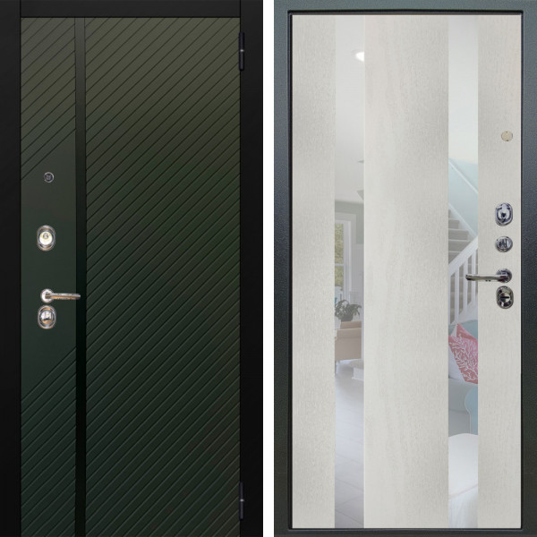 Входная дверь Аргус ЛЮКС 3К Ланцет Олива софт + Дуэт белое дерево вставки Николь