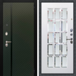 Входная дверь Аргус ЛЮКС 3К Ланцет Олива софт + Мэрелин Софт милк зеркало с фацетом и пескоструем