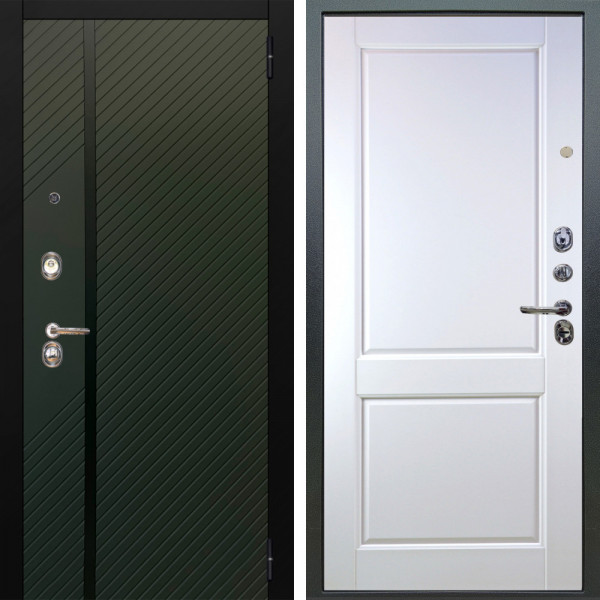 Входная дверь Аргус ЛЮКС 3К Ланцет Олива софт + Соренто Белая эмаль