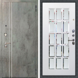 Входная дверь Аргус ЛЮКС 3К Лофт Темный бетон + Мэрелин Софт милк зеркало с фацетом и пескоструем