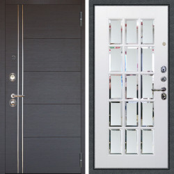 Входная дверь Аргус ЛЮКС 3К Лофт Венге горизонт + Мэрелин Софт милк зеркало с фацетом и пескоструем