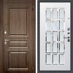 Входная дверь Аргус ЛЮКС 3К Магистр Дуб кантри + Мэрелин Софт милк зеркало с фацетом и пескоструем